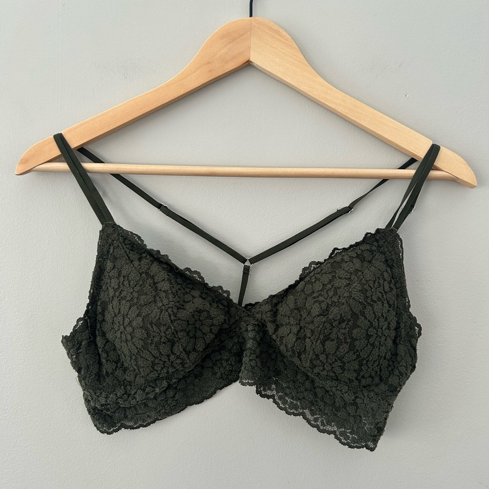 Aerie Unlined Dark Evergreen Lace Strappy Bralette - Picture 3 of 6